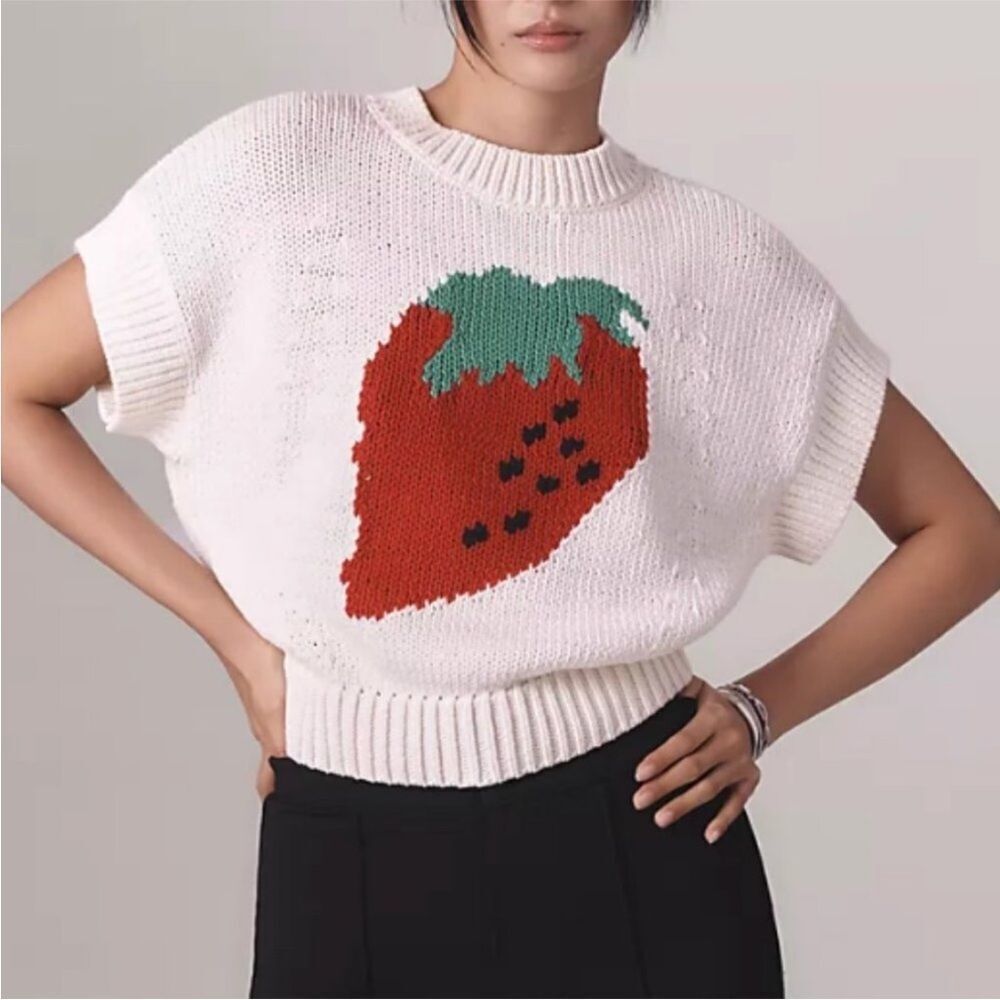 Anthropologie Maeve Pippa Crew-Neck Cap-Sleeve Sweater - Multicolor